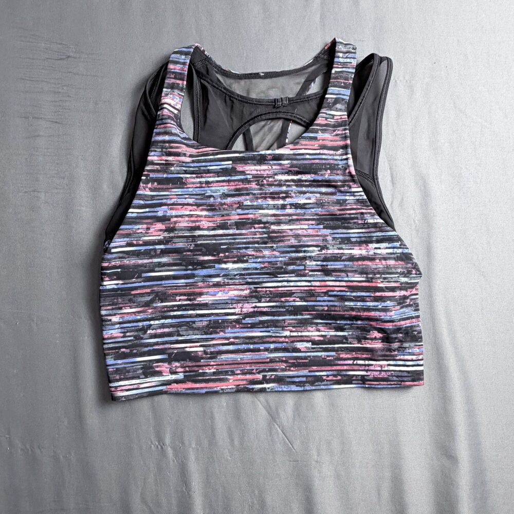 Lululemon Size 6 Double Sports Bra Red White Black Blue Stripes Abstract Racer